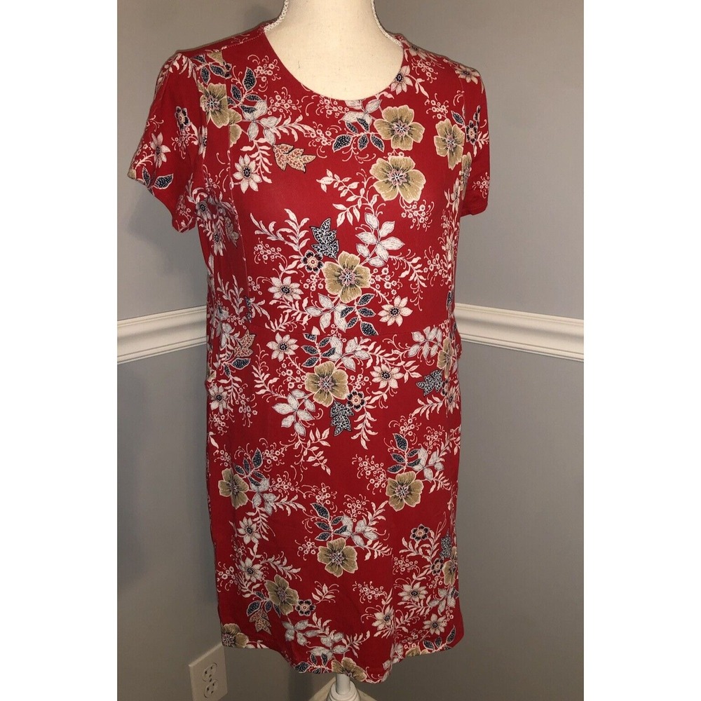 J Jill Dress Long Top Womens Petite S  Crew Neck Short Sleeve Pockets Above Knee